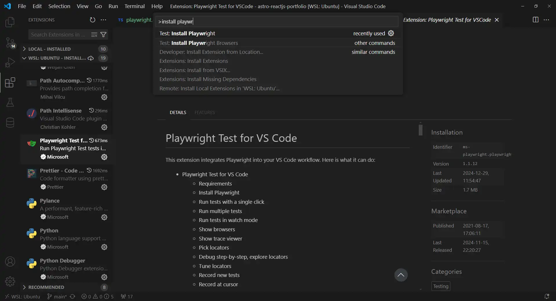 Установка плагина Playwright для VS Code